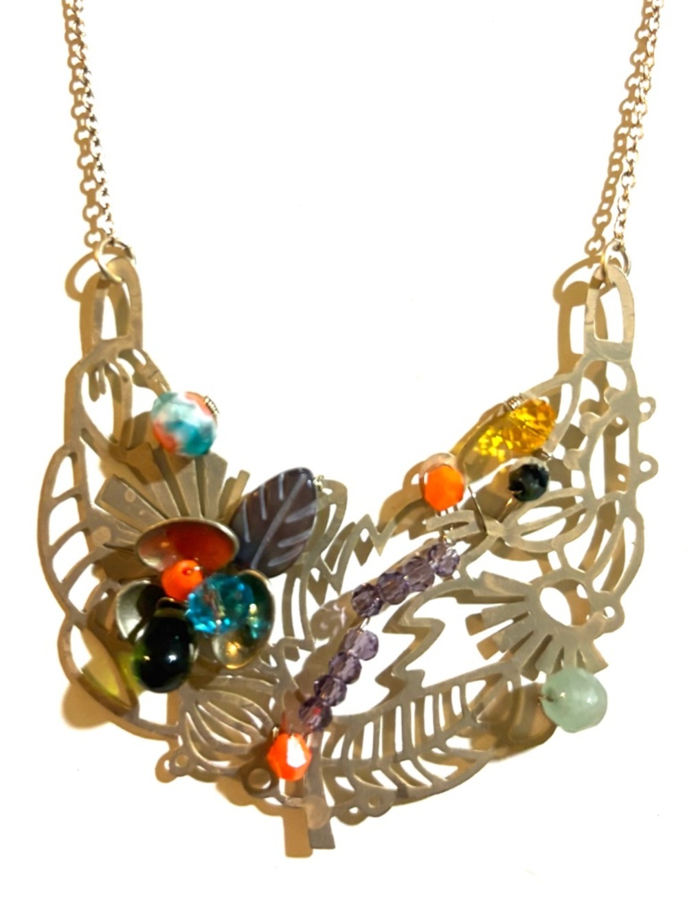 Gold-Tone Floral Multicolor Pendant Necklace - Statement Women’s Jewelry
